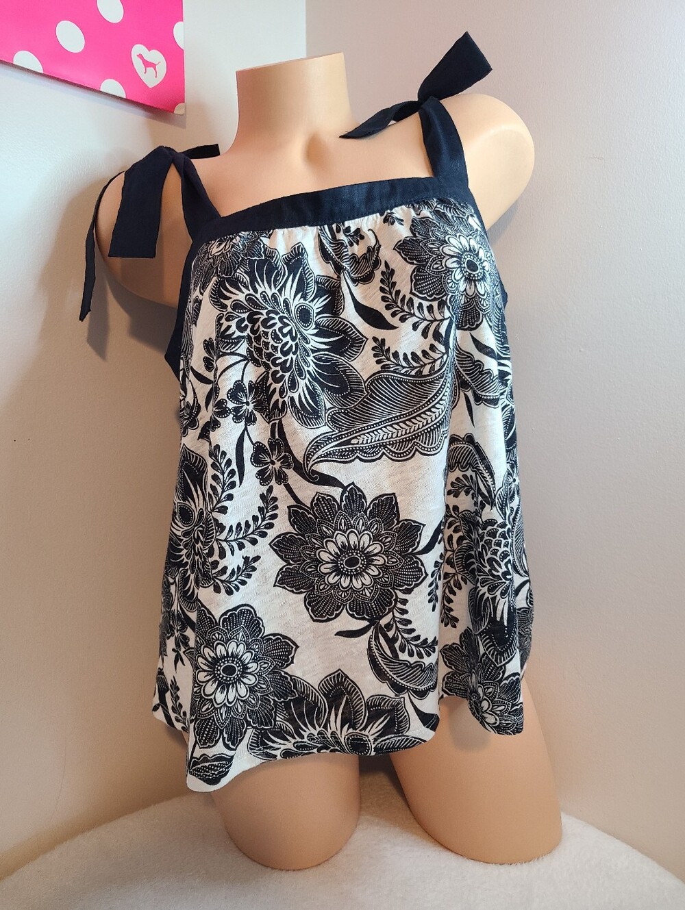 Rachel Zoe Linen Tie-shoulder Square Neck Floral Tank Size M